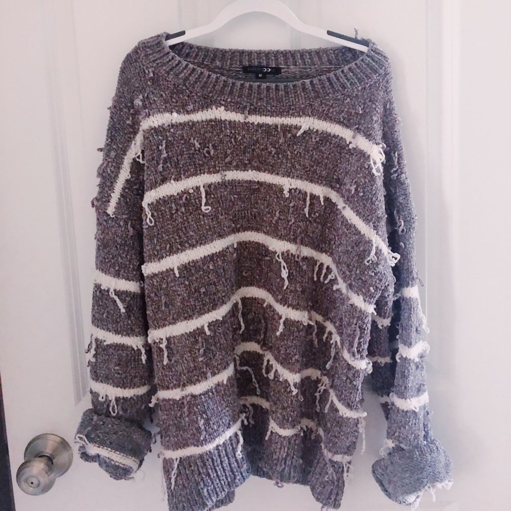 Grey and White Striped Sweater